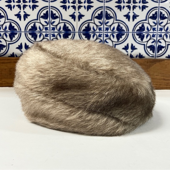 Vintage 1960s Brown Faux Fur Mid Century Pillbox Hat Mod Jackie O Style 22” - Picture 3 of 7